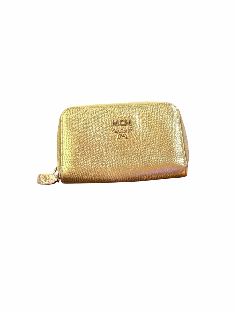 MCM Metallic Gold Zip-Around Leather Wallet